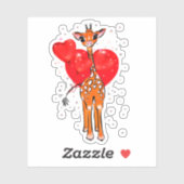Schattigee valentijn giraffe met hartballonnen sticker (Vel)