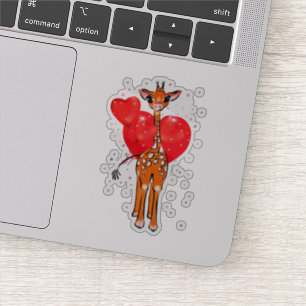 Schattigee valentijn giraffe met hartballonnen sticker