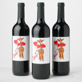 Schattigee valentijn giraffe met hartballonnen wijn etiket (Flessen)