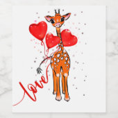 Schattigee valentijn giraffe met hartballonnen wijn etiket (Enkel label)