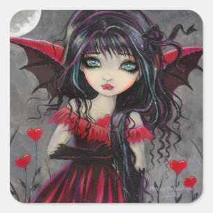 Schattigee Valentijn Gothic Fairy Vampire met hart Vierkante Sticker