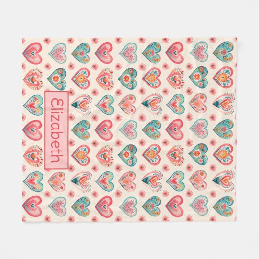 Schattigee Valentijn hartpatroon Fleece Deken (Voorkant (Horizontaal))