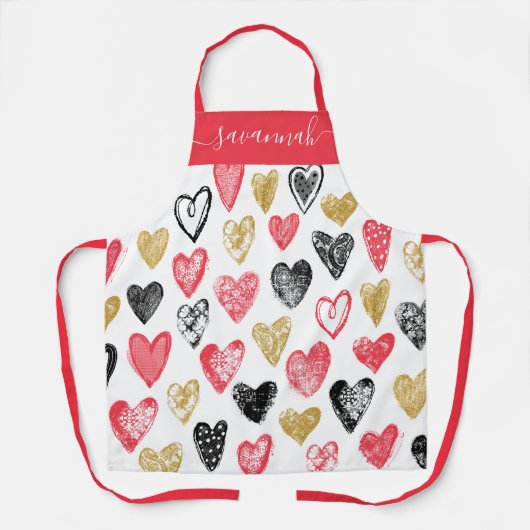 Schattigee Valentijn hartpatroon Monogram Schort (Voorkant)