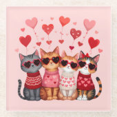 Schattigee Valentijn Katten in Hart Zonnebril Glazen Onderzetter (Voorkant)