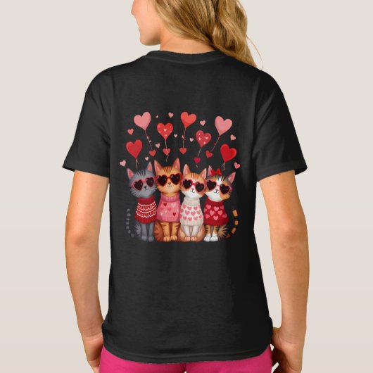 Schattigee Valentijn Katten in Hart Zonnebril T-shirt (Achterkant)