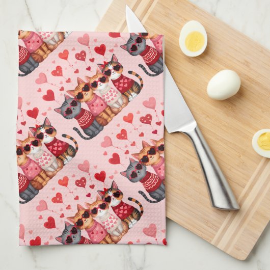 Schattigee Valentijn Katten in Hart Zonnebril Theedoek (Quarter Fold)