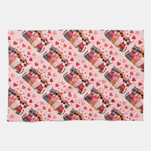 Schattigee Valentijn Katten in Hart Zonnebril Theedoek (Horizontaal)