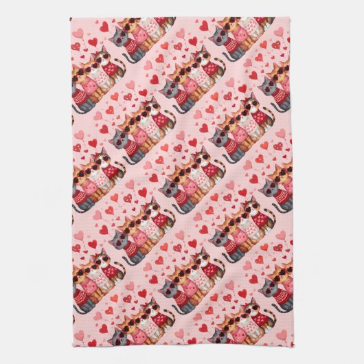 Schattigee Valentijn Katten in Hart Zonnebril Theedoek (Verticaal)