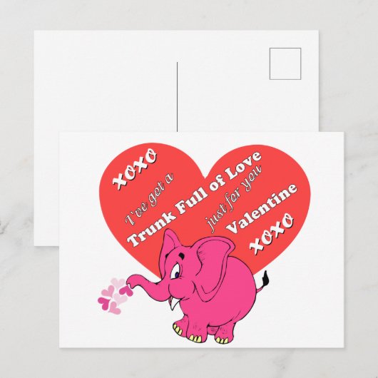 Schattigee valentijn met roze olifant briefkaart (Voorkant / Achterkant)