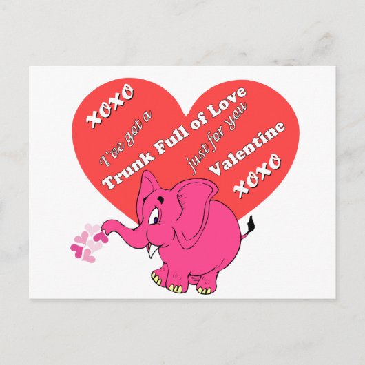 Schattigee valentijn met roze olifant briefkaart (Voorkant)