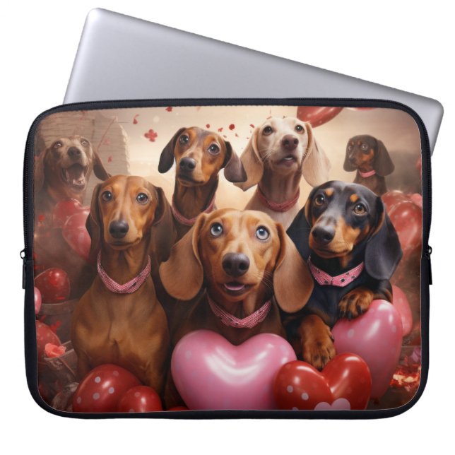 SCHATTIGEE VALENTIJN TECKEL HONDEN LAPTOP SLEEVE (Voorkant)