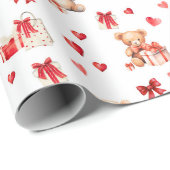 Schattigee Valentijn teddies met rode harten Cadeaupapier (Rol Hoek)