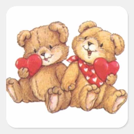 Schattigee Valentijn Teddy Bear Paar Vierkante Sticker (Voorkant)