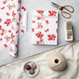 Schattigee Valentijn Teddy met hartvormige ballonn Cadeaupapier