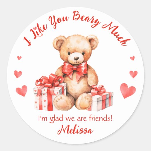 Schattigee Valentijn Teddy met Red Hearts Classroo Ronde Sticker (Voorkant)