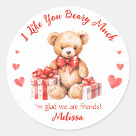 Schattigee Valentijn Teddy met Red Hearts Classroo Ronde Sticker
