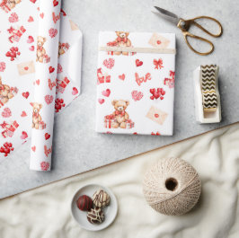 Schattigee Valentijn Teddy met rode harten Cadeaupapier