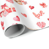 Schattigee Valentijn Teddy met rode harten Cadeaupapier (Rol Hoek)