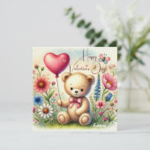 Schattigee Valentijn teddybeer in wilde bloemen Feestdagenkaart (Staand voorkant)