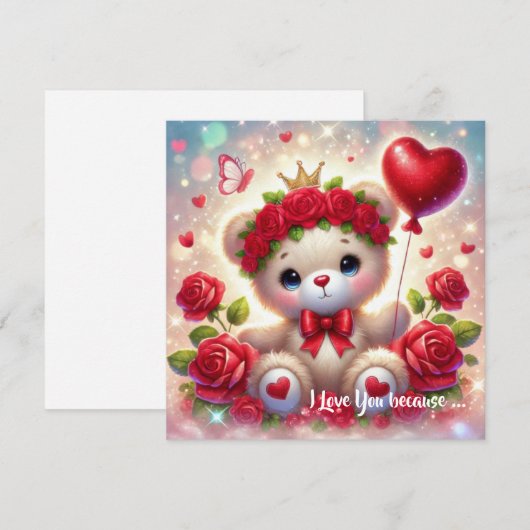 Schattigee Valentijn teddybeer met rood hart Feestdagenkaart (Voorkant / Achterkant)