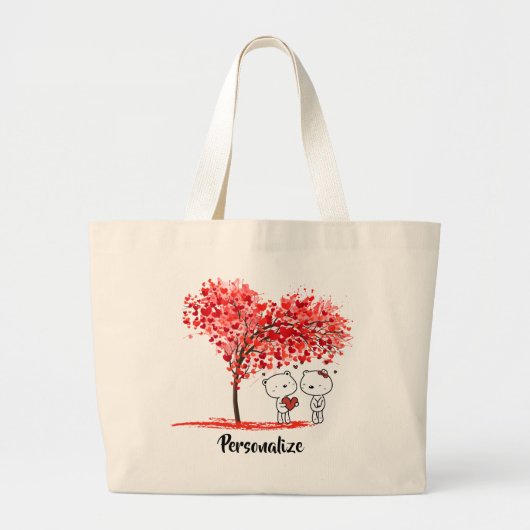 Schattigee Valentijn Waterverf Artsy Personalisere Grote Tote Bag (Voorkant)