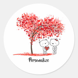 Schattigee Valentijn Waterverf Artsy Personalisere Ronde Sticker