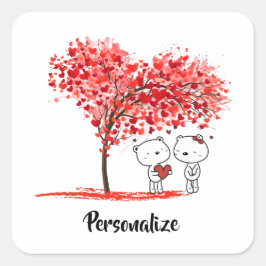 Schattigee Valentijn Waterverf Artsy Personalisere Vierkante Sticker
