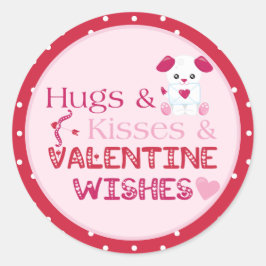Schattigee Valentijn Wensen Puppy Hugs Kisses Ronde Sticker