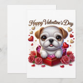 Schattigee Valentijnen Dag Bulldog Flat Invitation Kaart (Voorkant / Achterkant)