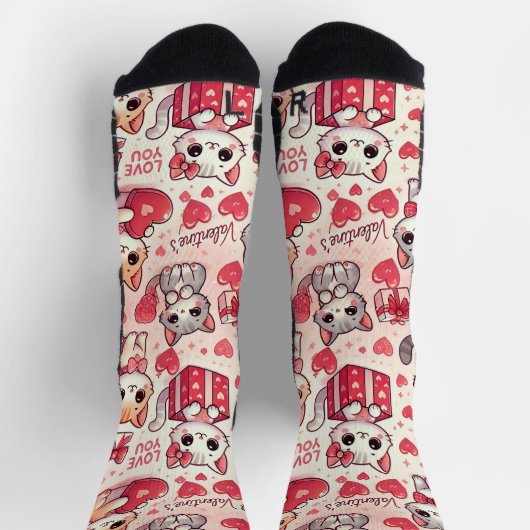 Schattigee Valentijn's Day Cat Pattern Sokken (Top)