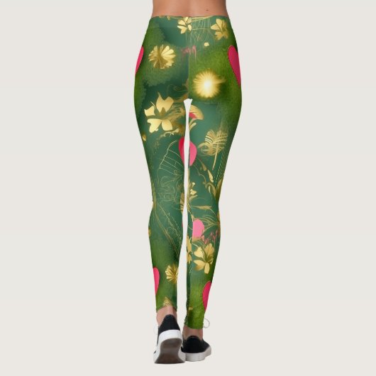 Schattigee Valentijn's Day mos groen roze bloemenh Leggings (Achterkant)