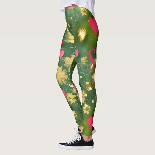 Schattigee Valentijn's Day mos groen roze bloemenh Leggings