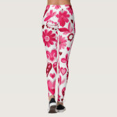 Schattigee Valentijn's Day roze bloemenharten, mon Leggings (Achterkant)