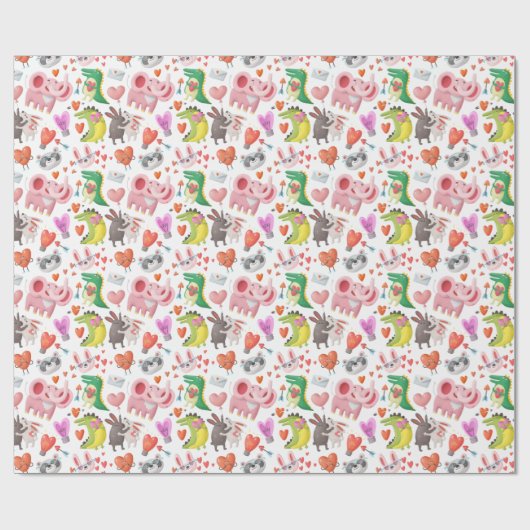 Schattigee Valentijnsdag Animal Heart Funny Whimsi Cadeaupapier (Vlak)