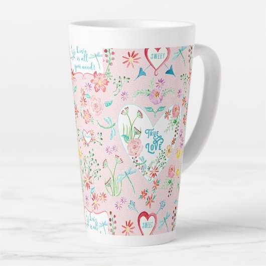 Schattigee Valentijnsdag Bloemenharten n Love Pink Latte Mok (Rechterhoek)
