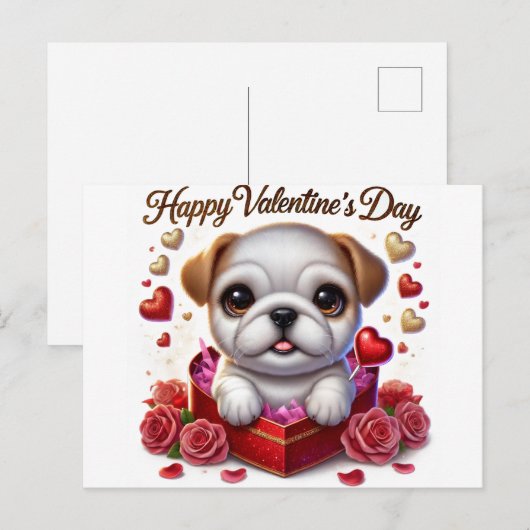 Schattigee Valentijnsdag Bulldog Holiday Briefkaar Feestdagenkaart (Voorkant / Achterkant)