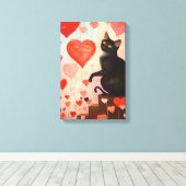 Schattigee Valentijnsdag Cat Canvas Afdruk (Insitu (Houten vloer))