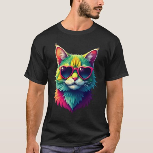 Schattigee Valentijnsdag Cat Heart Zonnebril Cat L T-shirt (Voorkant)
