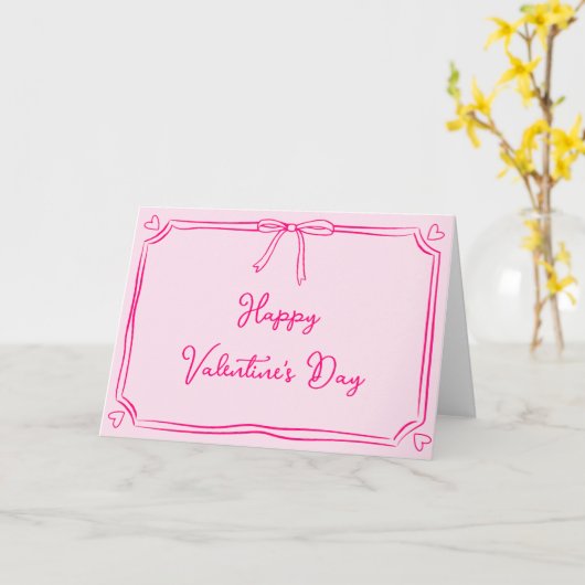 Schattigee Valentijnsdag Coquette Bow Girly Pink Kaart (Gele Bloem)