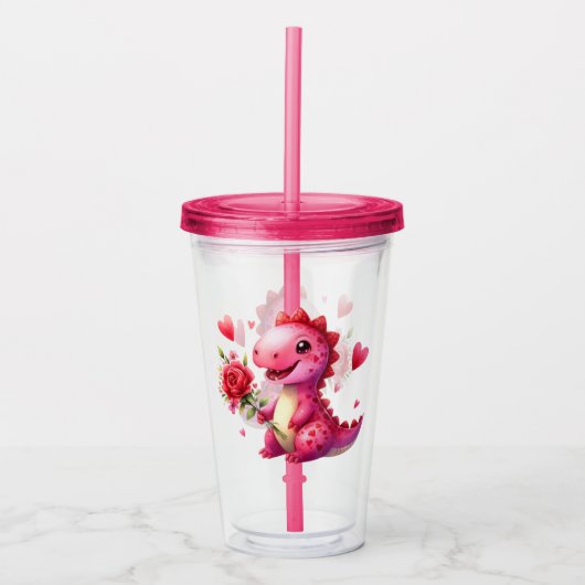 Schattigee Valentijnsdag dinosaurus Acryl Drinkbeker (Voorkant)