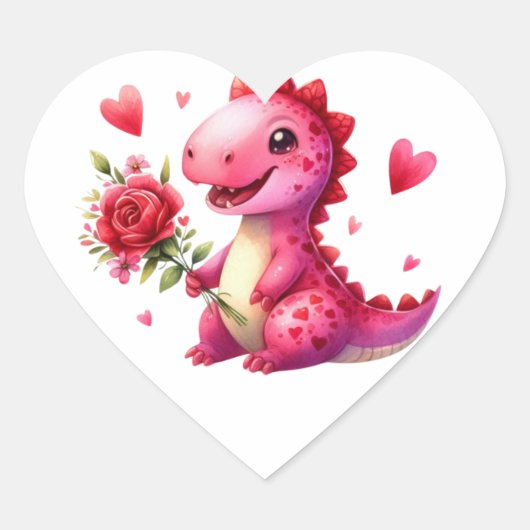 Schattigee Valentijnsdag dinosaurus Hart Sticker (Voorkant)