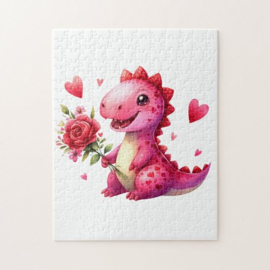 Schattigee Valentijnsdag dinosaurus Legpuzzel (Verticaal)