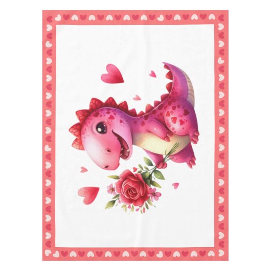 Schattigee Valentijnsdag dinosaurus Tafelkleed (Voorkant)