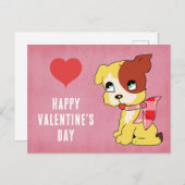 Schattigee Valentijnsdag Dog Red Heart Pink Briefkaart (Voorkant / Achterkant)