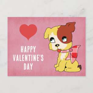 Schattigee  Valentijnsdag Dog Red Heart Pink Briefkaart