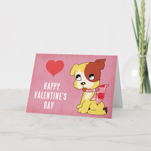 Schattigee  Valentijnsdag Dog Red Heart Pink Kaart (Voorkant)