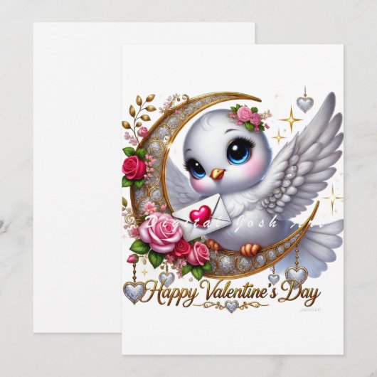 Schattigee Valentijnsdag Dove Flat Holiday Kaart (Voorkant / Achterkant)