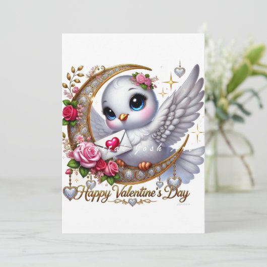 Schattigee Valentijnsdag Dove Flat Holiday Kaart (Staand voorkant)