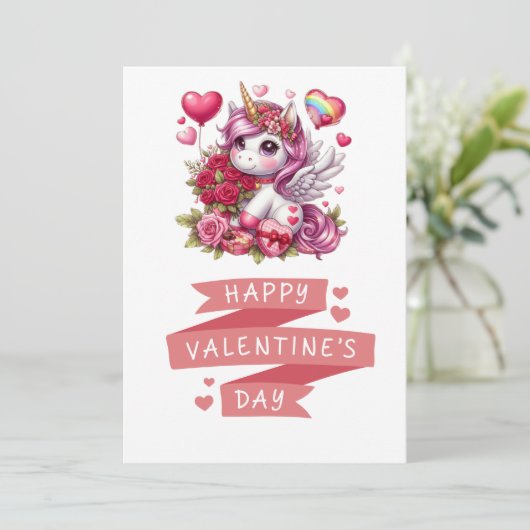 Schattigee Valentijnsdag eenhoorn Feestdagenkaart (Staand voorkant)