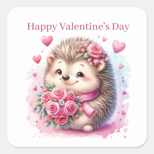 Schattigee Valentijnsdag egel Vierkante Sticker (Voorkant)